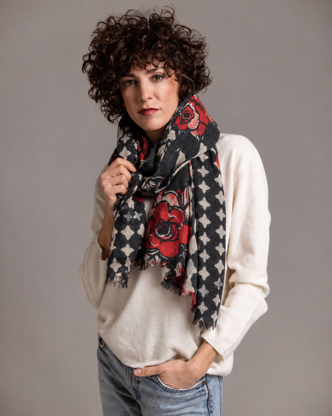 ASTRID colore ROSSO - Sciarpa stampa maxi fiori