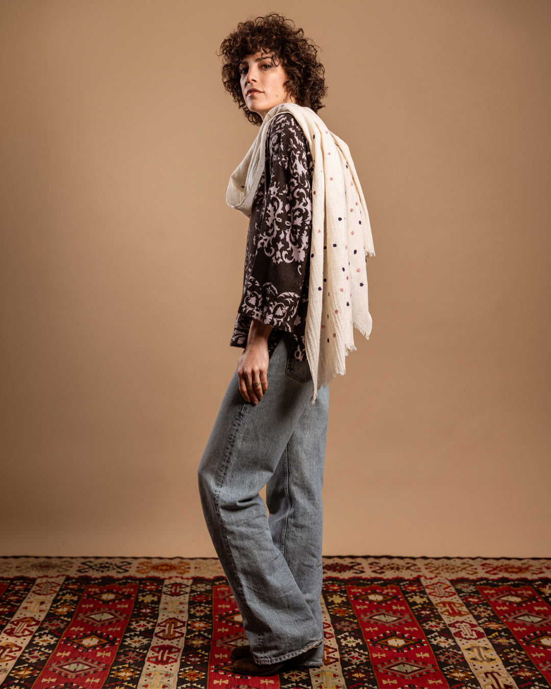 BERNINI colore BEIGE - Sciarpa ricamo pois