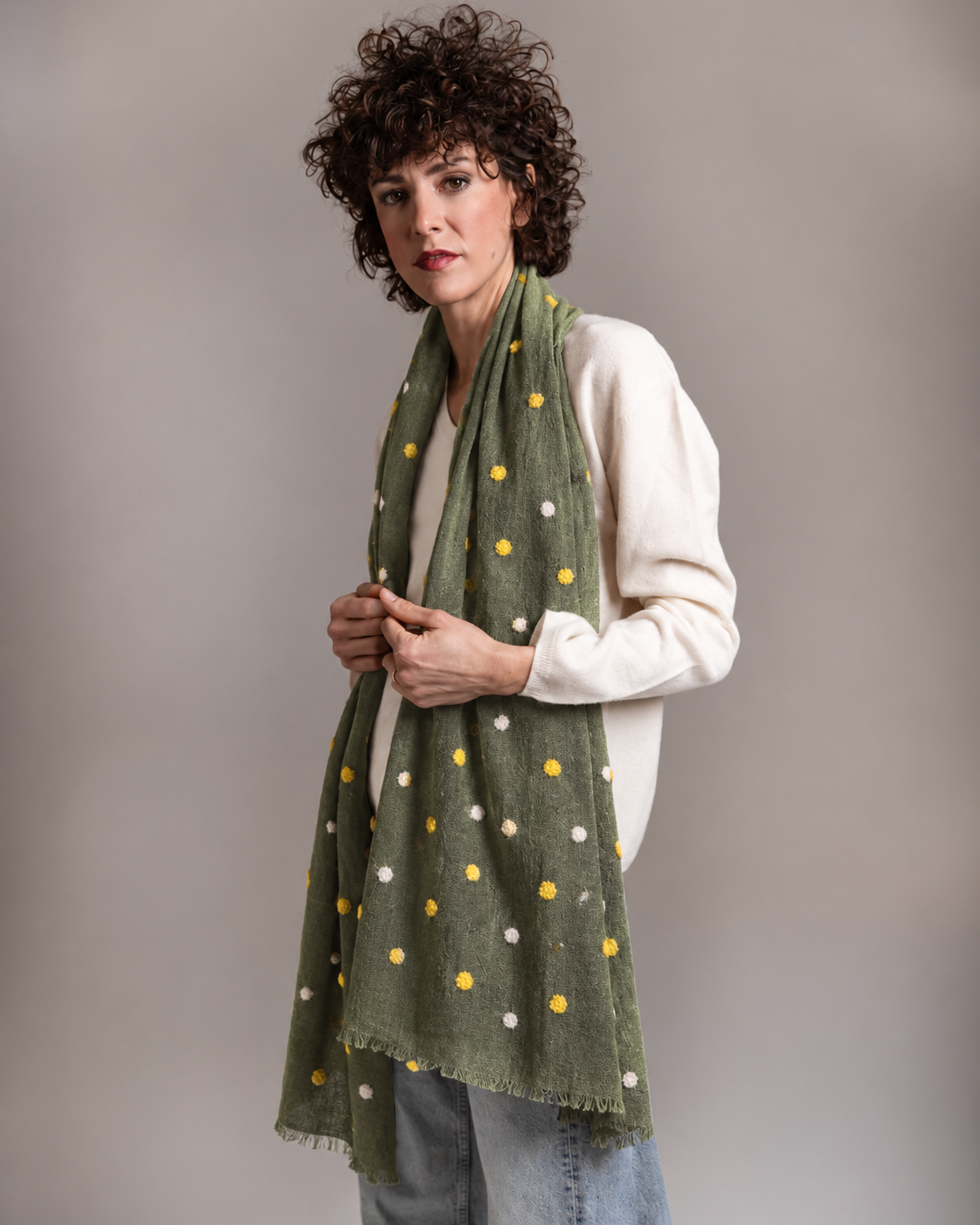 BERNINI colore VERDE - Sciarpa ricamo pois - Ordi.to Accessori