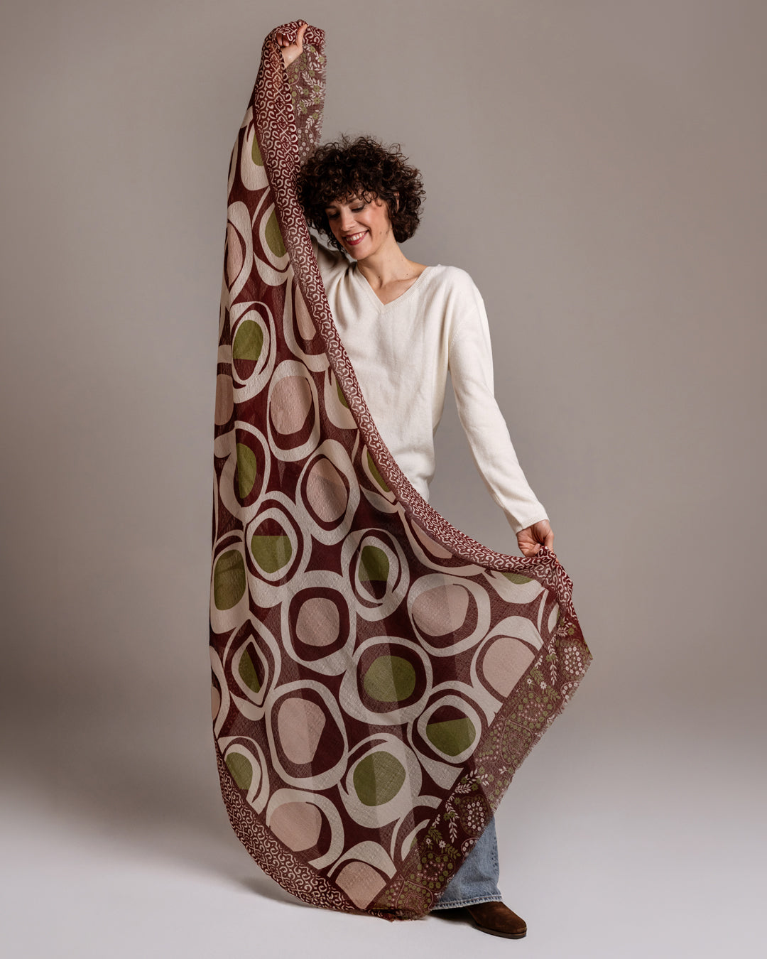 BRONTE colore BORDEAUX - Sciarpa stampa geometrico