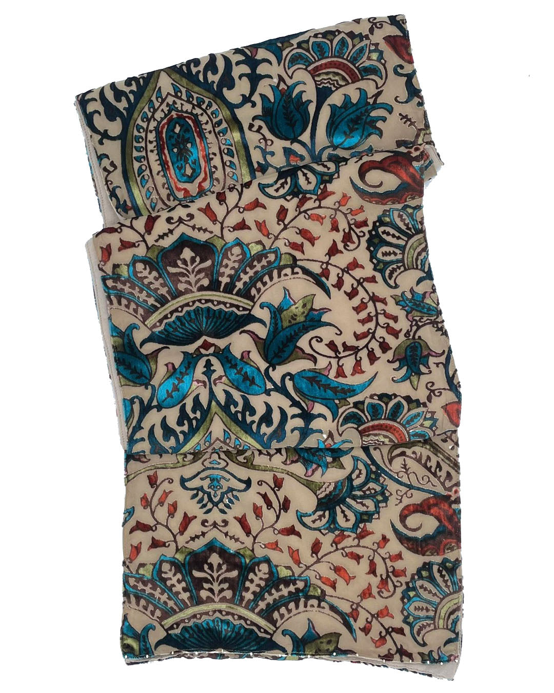 CAREZZA PANNA - Sciarpa devorè con le perline