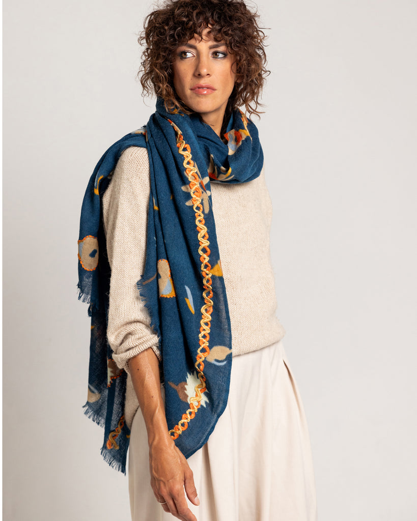 Scialle Sciarpe Klimt KLIMT BLU Sciarpa In Lana RICAMATA – Accessori