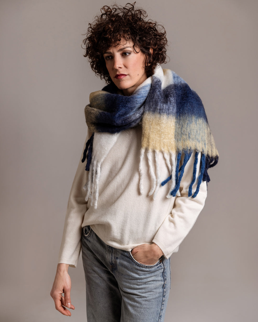 LANGE colore BLU - sciarpa tinto filo