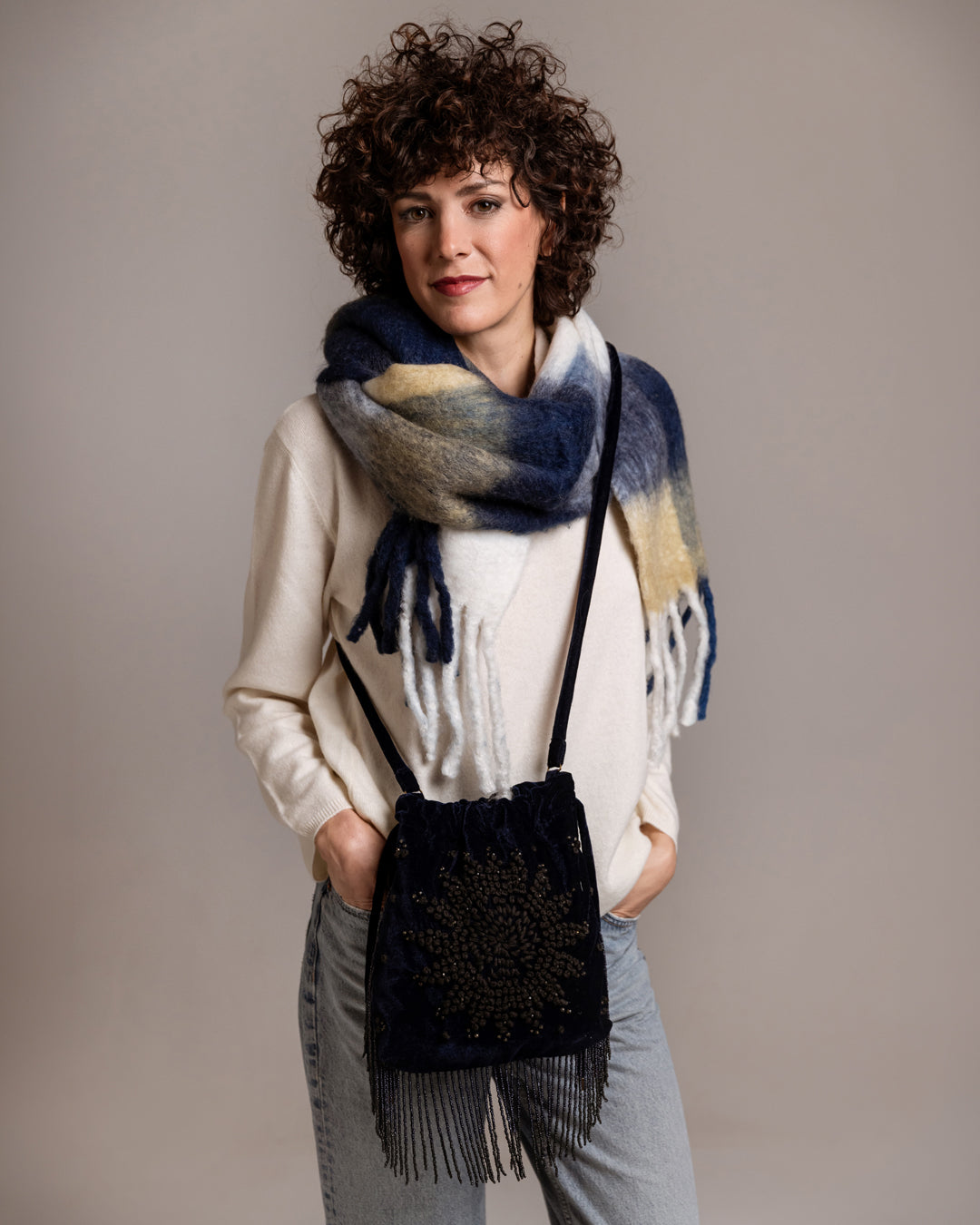 LANGE colore BLU - sciarpa tinto filo