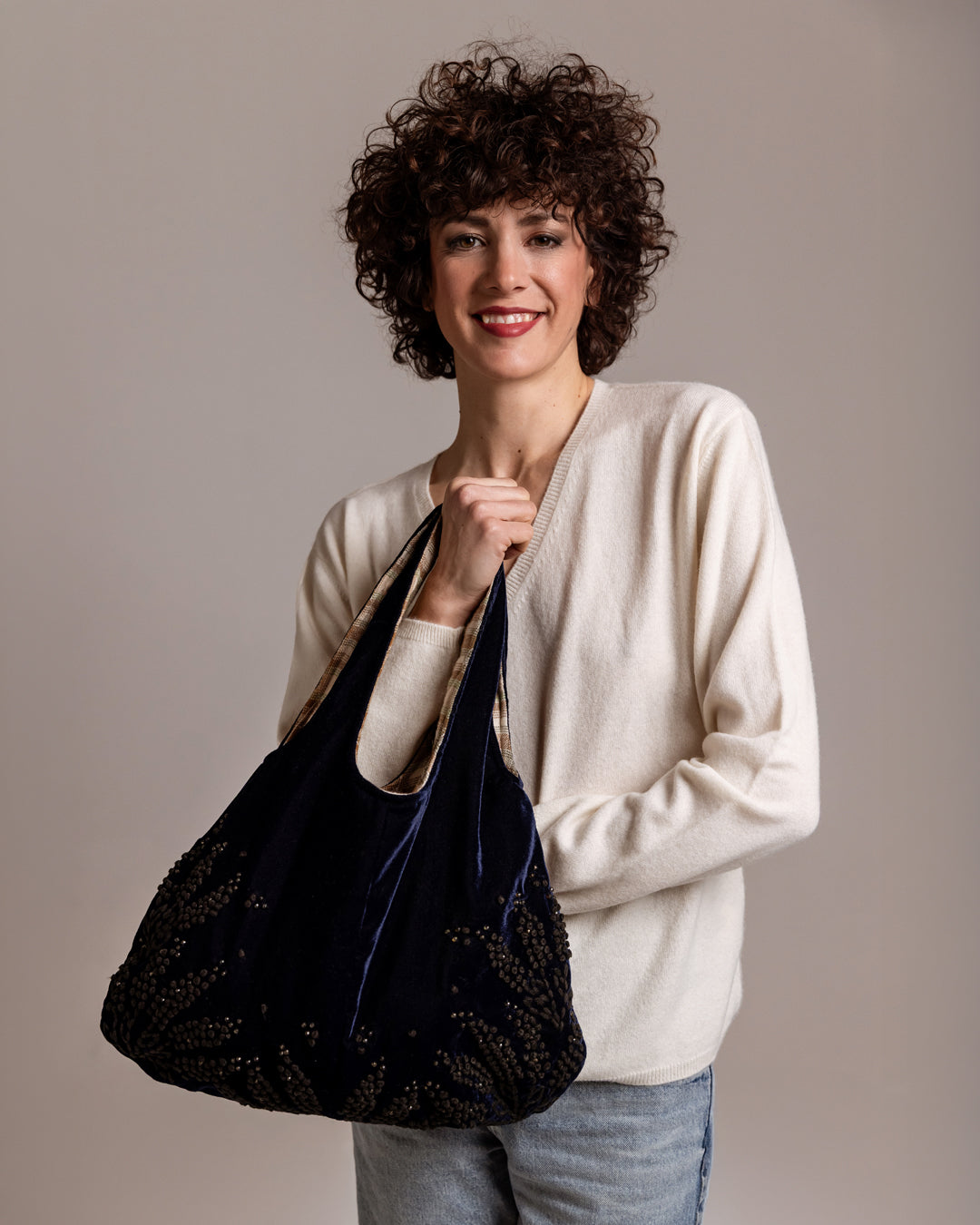 MARTINA BLU - Borsa in Velluto ricamato a mano