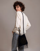 NINA BLU - Secchiello in Velluto ricamato con frange di perline - Ordi.to Accessori