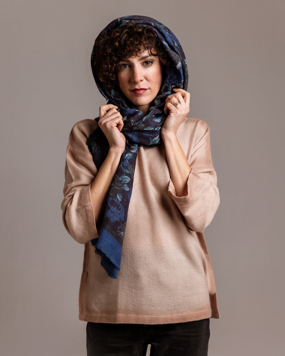 PREVERT colore BLU - Sciarpa stampa floreale